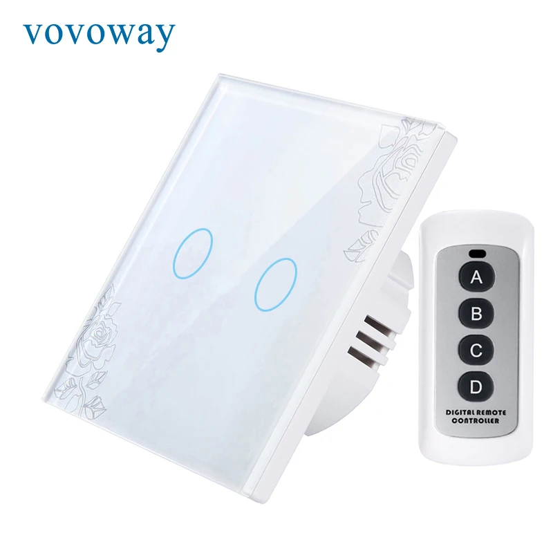 Vovoway EU Glass panel touch switch light wireless control 2 Gang AC110V 220V |