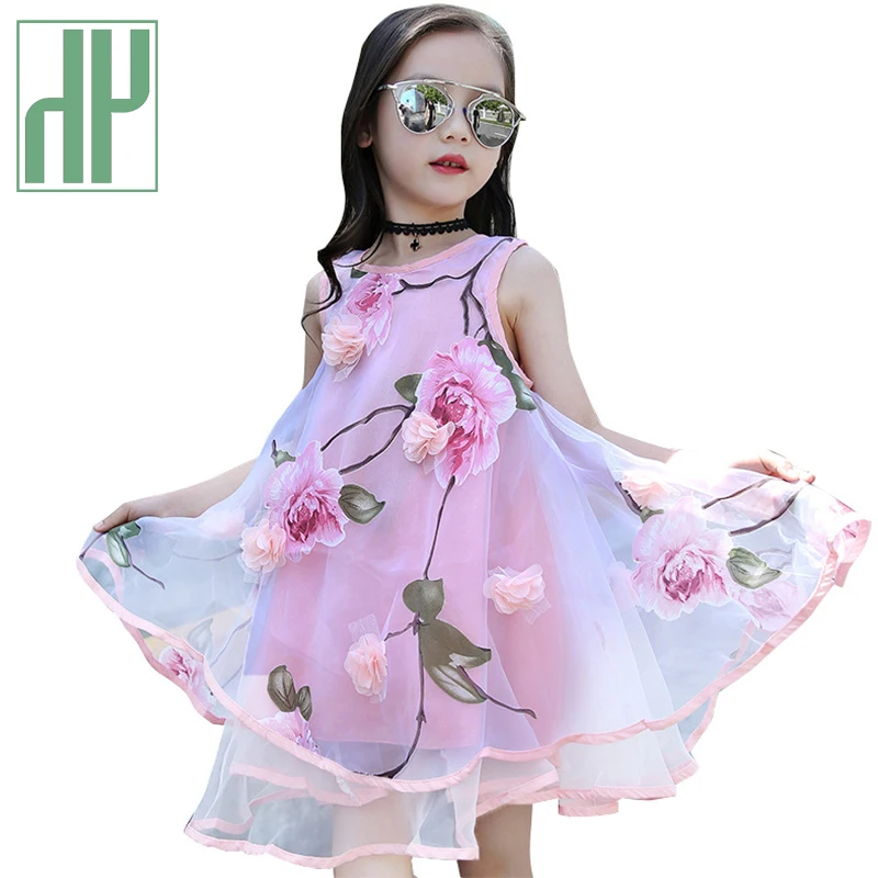 Платье для девочек летнее вечерние пляжное с цветочным принтом на Возраст 4-12 лет