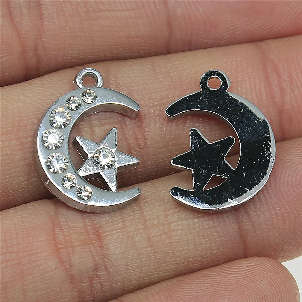 

4 шт. 20x15 мм Луна и звезда с кристаллами Подвески модные ювелирные изделия