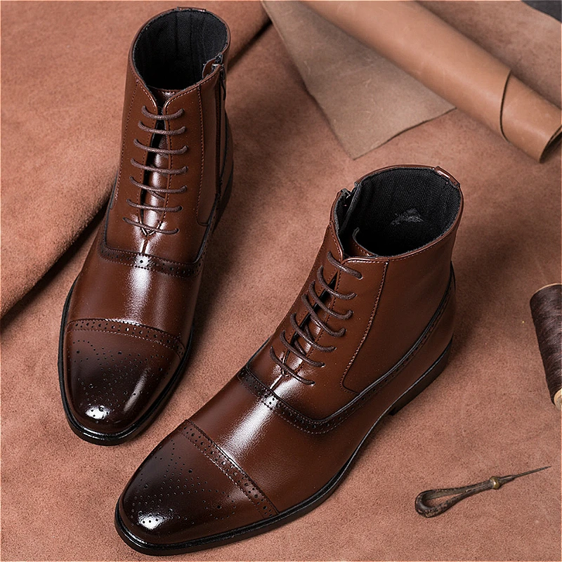 Italy Handmade Classic Men Boots High Quality Leather Men Dress Shoes Outdoor Autumn Man Moccasins Lace-UP Male Men Ankle Boots