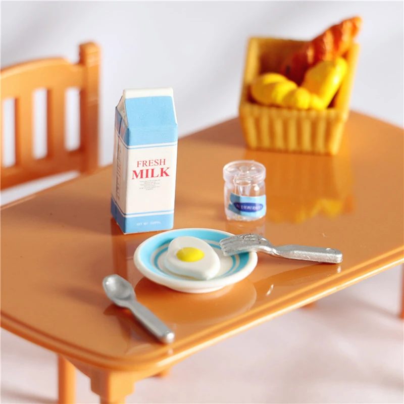 

6Pcs/Set 1/12 Dollhouse Mini Milk Egg Breakfast Set For Dolls Dollhouse Kitchen Food Toys Set Dollhouse Accessories