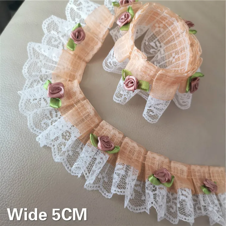 5 см широкая двухслойная кофейная цветная шифоновая 3d Розовая плиссированная