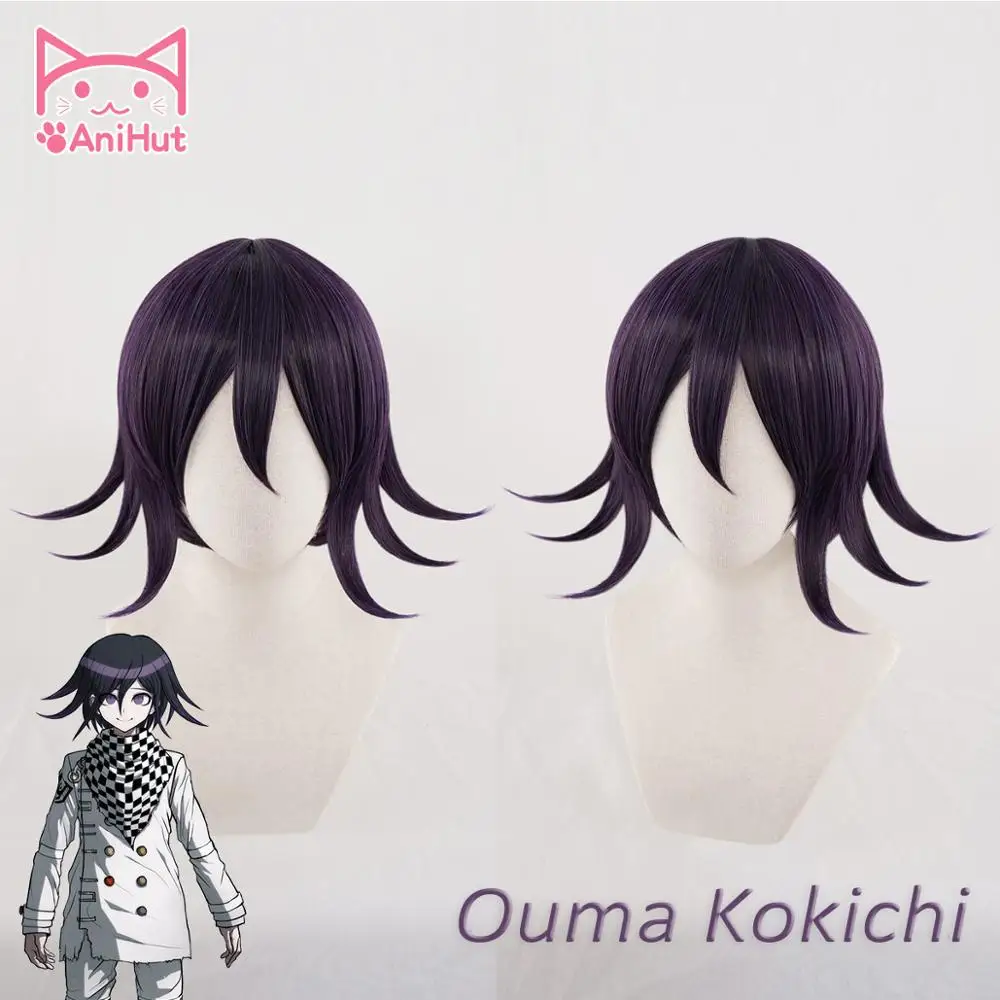 [Anihut】ouma Kokichi парик Danganronpa V3 фиолетовый для косплея синтетические волосы Ouma