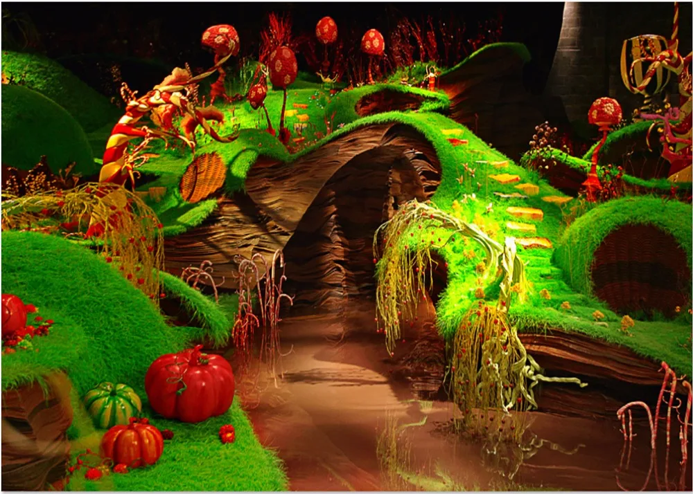 

Виниловый фон для студийной фотосъемки с изображением шоколадной фабрики, 7 Х5 футов, зеленой травы, шагов, моста, реки, 220 см x 150 см