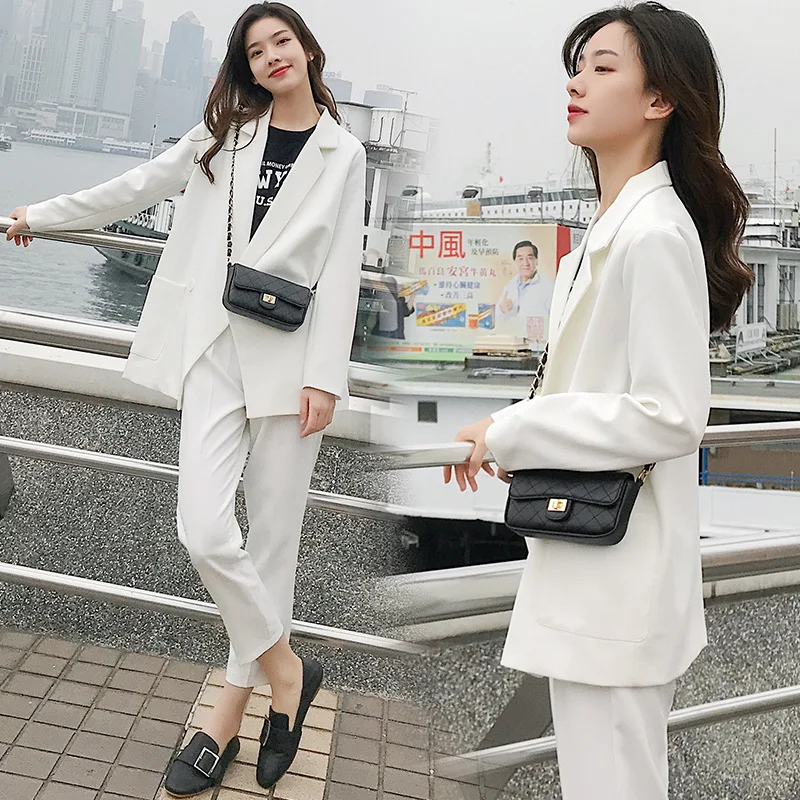 

Slim Elegant Female Suit White Autumn Office Korean Suits Women Blazer Set Uniform Business Pants Blazer Mujer Clothing Eg50xf