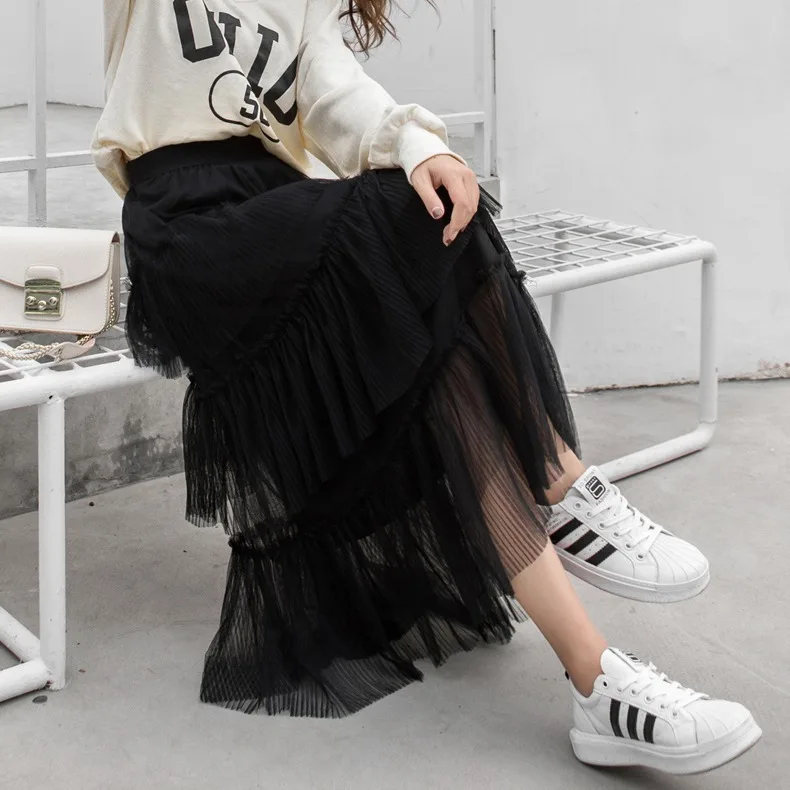 

2020 net yarn skirt half body skirt layer cake skirt long fairy skirt high waist women net yarn skirt