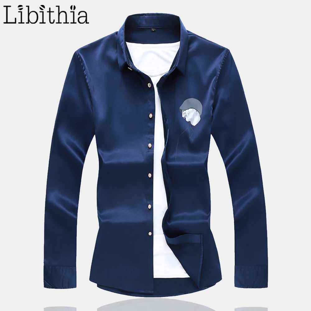 

Libithia/мужские рубашки с принтом и длинными рукавами; сезон осень; большие размеры 7XL; темно-синий, черный, белый цвет; одежда для мужчин; Camisa ...