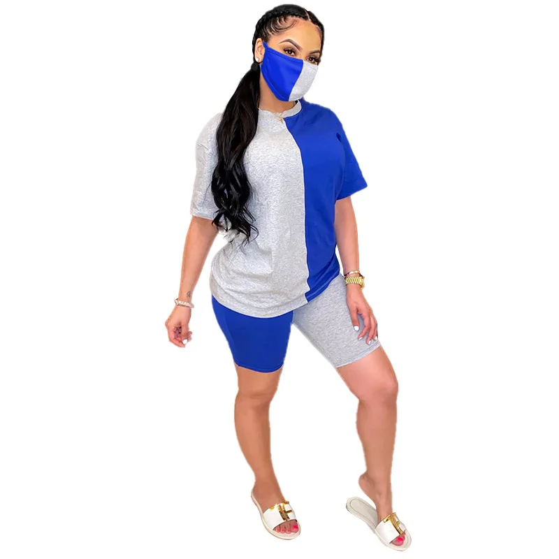 

Solid Color Patchwork With Mask Summer Hot Selling Women Suit Casual Fashion Two Piece SetOutfits