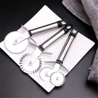 1pcs stainless steel pizza cutter double roller pizza knife cutter pastry pasta dough crimper kitchen pizza tools 4 patterns