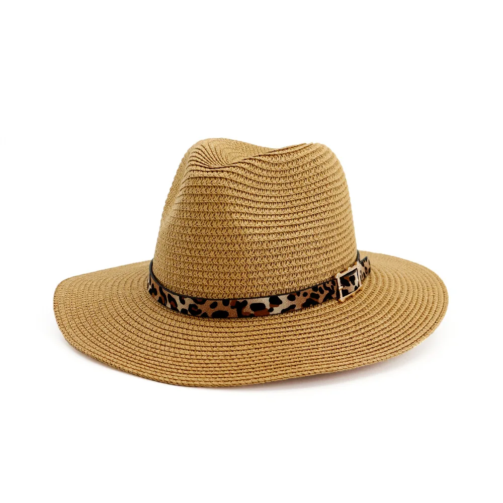 Летняя Пляжная шапка для улицы Солнцезащитная с пряжкой и леопардовым принтом