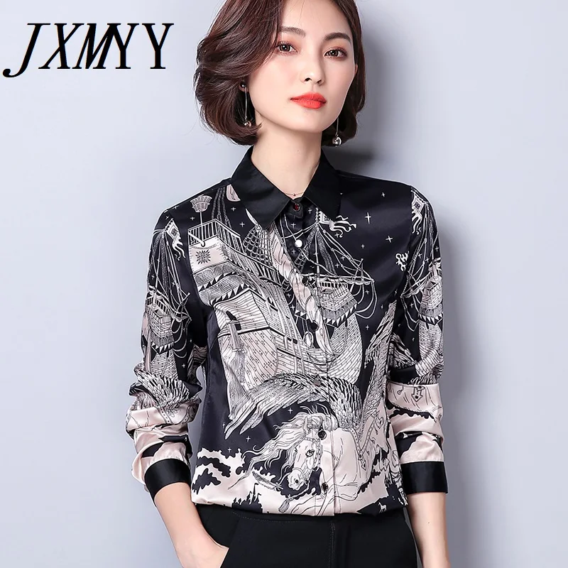 

JXMYY шелковая атласная рубашка с длинными рукавами с принтом осень 2021 модная темпераментная профессиональная одежда для самостоятельного в...