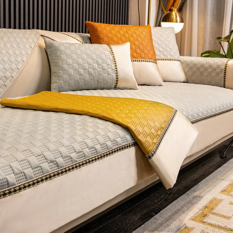 Роскошный клетчатый чехол для дивана водонепроницаемый однотонный на 4 сиденья в