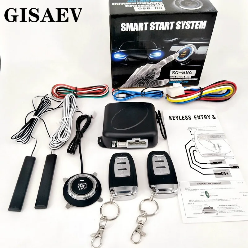 

GISAEV Universal Automatic Keyless Entry System Car Start and Stop Buttons Keychain Kit Central Door Lock with Remote Control