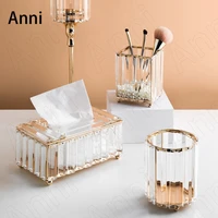 golden stroke crystal glass tissue boxes european modern coffee table desktop paper towel organization makeup brush storage tube