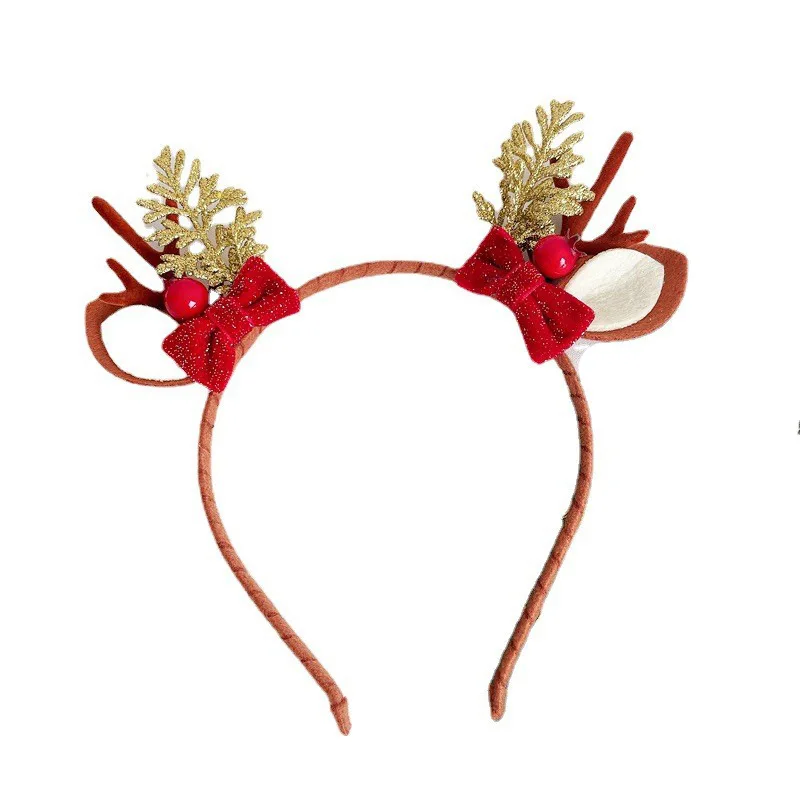 

Christmas Hair Bows Hair Band for Girls Vintage Red Plush Branch Headdress Antler Santa Claus Tree Ornament Gold Weihnachten C