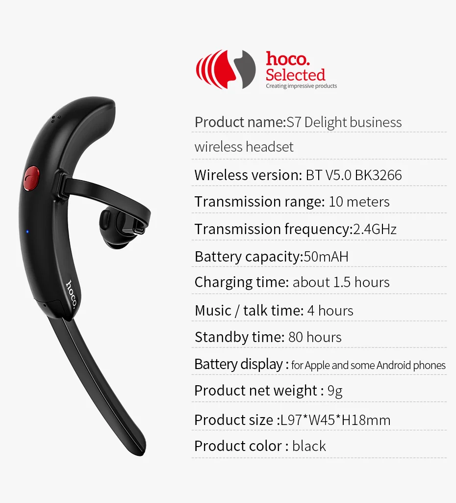 HOCO бизнес Bluetooth наушники цифровой шумоподавление Голосовое управление Беспроводные наушники с микрофоном автомобиль Спортивная гарнитура для iPhone