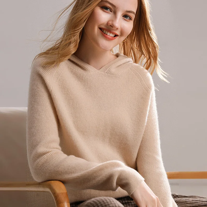 Осенне-зимняя новая женская куртка с капюшоном свободного покроя из 100% чистого