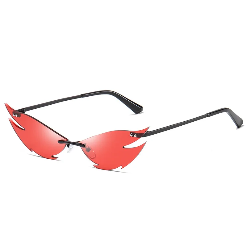 

Cat Eye Sunglasses Streetwear Women 2020 New Fashion Rimless Narrow Eyewear Black Red Silver Lens Female Sun Glasses UV400