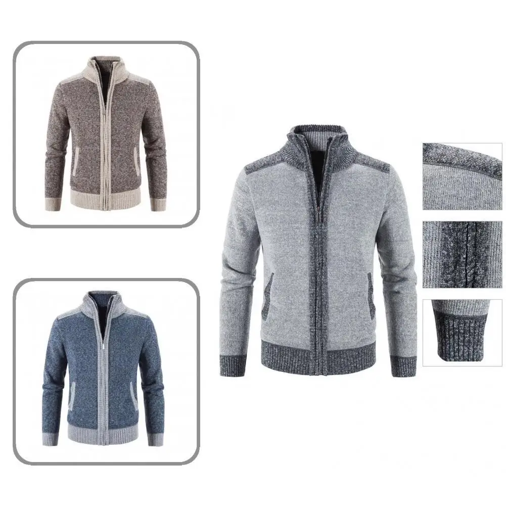 

Cold Resistant Long Sleeve Men Pockets Knitted Sweater Coat for Home