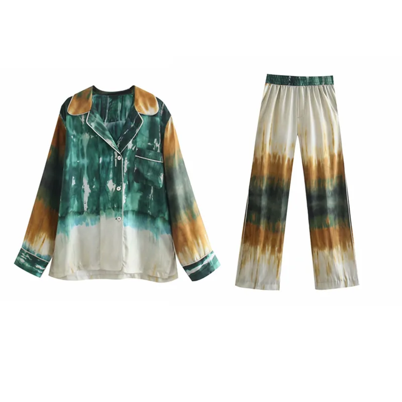 

Women Shirt Za 2021 Tie dye printed Turn-down Collar Summer Top Women Long Sleeve Blouse Female Casual Button Up Beach Shirt