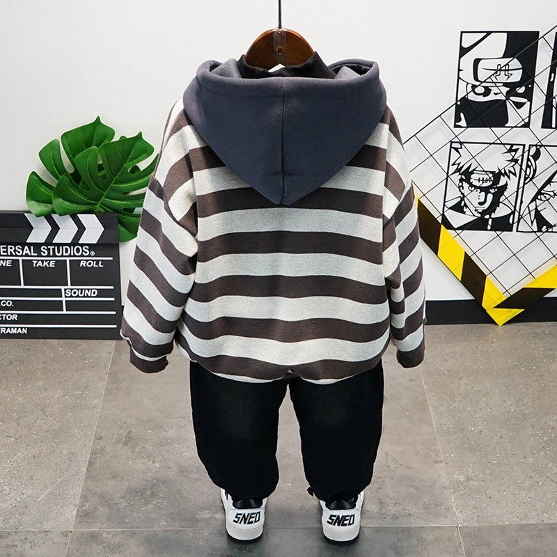 Зимний комплект одежды для маленьких мальчиков 2020 модная серая полосатая