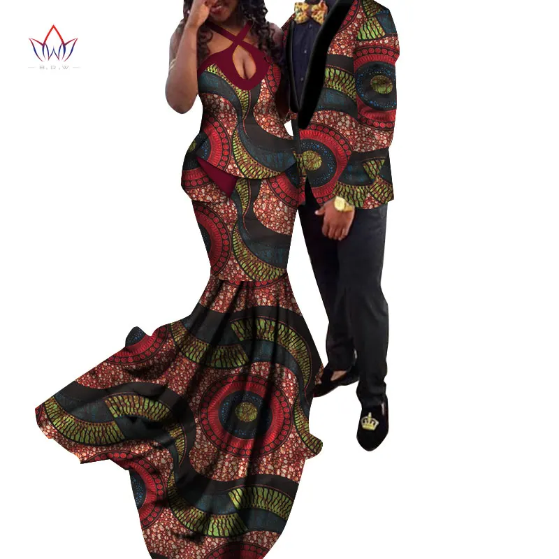 4 African Couple Clothes African Dresses for Women Bazin Riche Long Evening Dresses African Men Jacket Coat Clothing WYQ154 - Color: 4