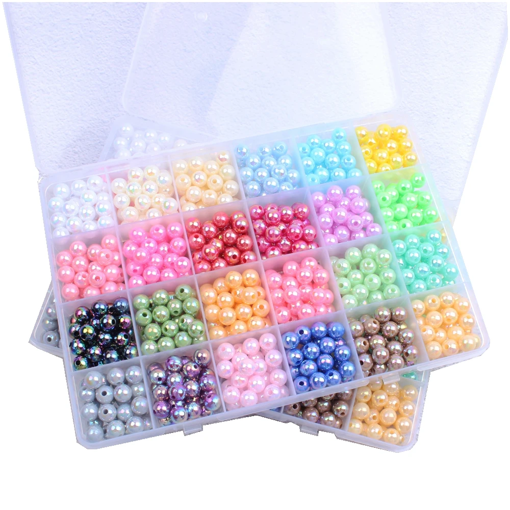 

Resin Round Imitation Beads AB Colors 24 Colors Box With Hole Loose Craft Pearls For Sew On Clothes Bags Shoes Backpack Supplies