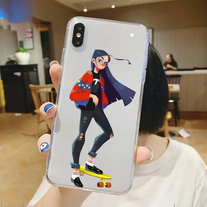 

Skateboard cartoon girl cool Astronaut Phone Case Transparent For iphone 5 5s 5c se 6 6s 7 8 11 12 plus mini x xs xr pro max