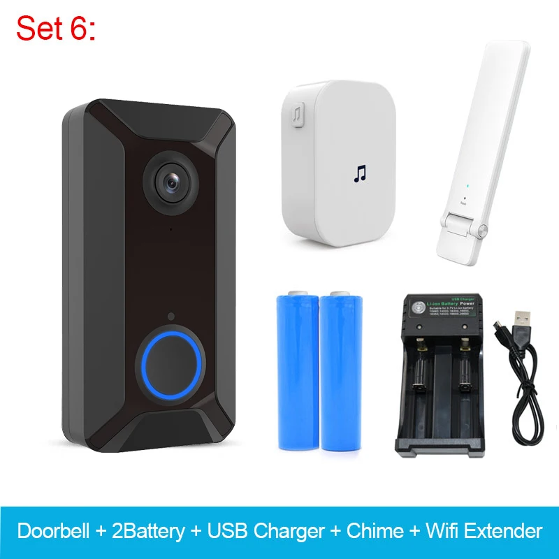 set6 Умная WiFi видеокамера на дверной звонок v6 визуальный домофон с облачным хранением ночного видения IP дверной звонок беспроводной домашней камеры безопасности - Цвет: set6