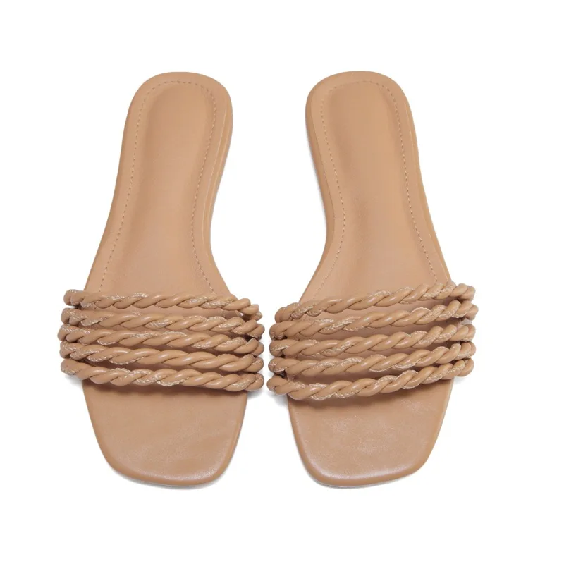 

Fashion Weave Women Slippers Summer Slides 2021 Open Toe Flat with Beach Shoes Woman Breathable Outdoor Flip Flops