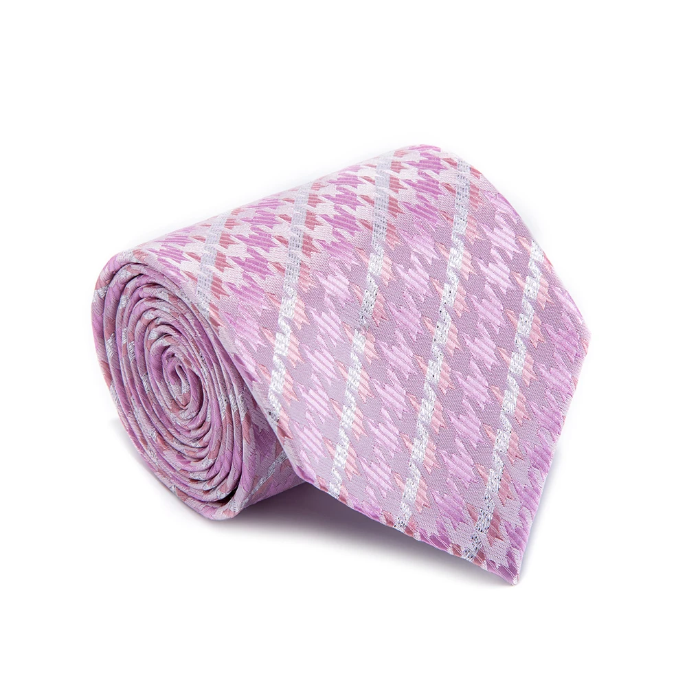 

Men's fashionable silk checked pink tie 0121