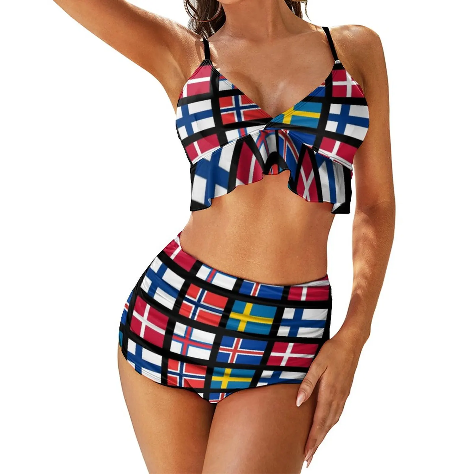 

Flag Bikini Swimsuit V Neck Stylish Sport Swimwear Youth High Quality Two Piece Bathing Suit