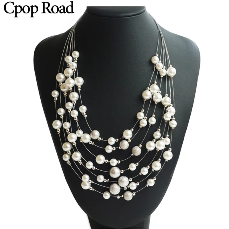 Cpop ожерелья с искусственным жемчугом и кулонами элегантное модное массивное