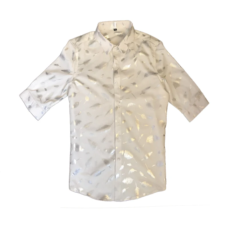 

Loldeal Half Sleeve Shirt Fashion Feather Hot Stamping Printing Slim-fit Polyester Fiber