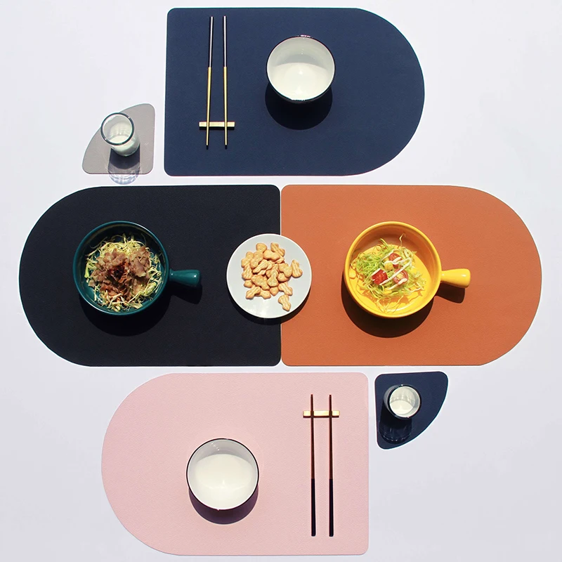 

Placemat Washable Set Dual Side Tableware Pad Placemat Leather Heat Lnsulation Waterproof Non-Slip Bowl Coaster Kitchen