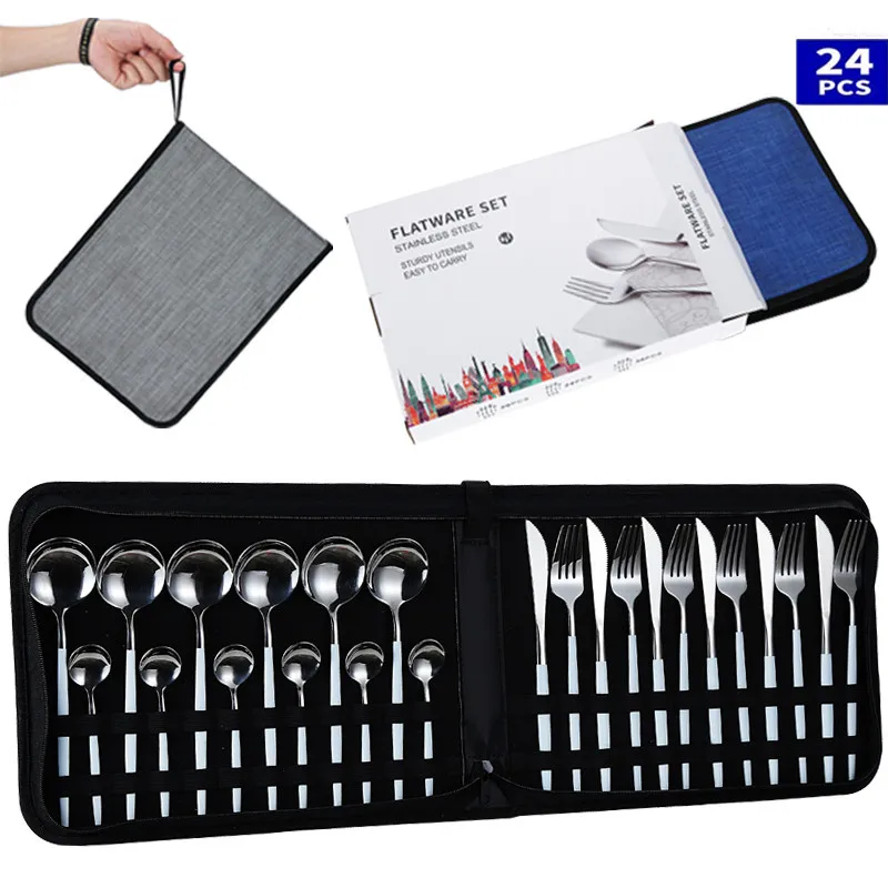 

White silverware Stainless Steel Spoon Fork Knife Set gift Cutlery flatware gold dinner Dinnerware tableware Set Dishwasher Safe