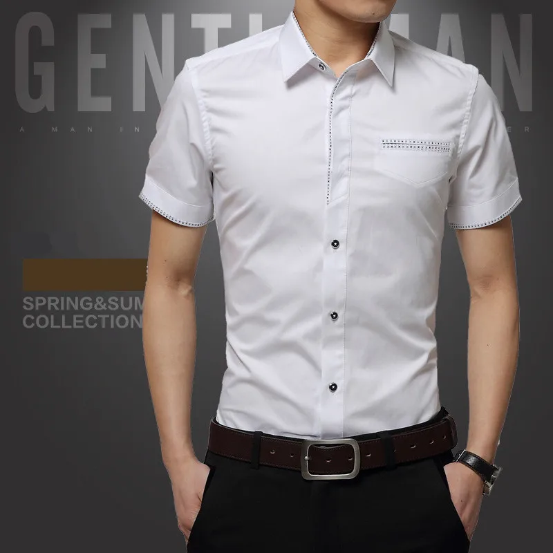 Мужская деловая рубашка с коротким рукавом белая черная синяя классическая