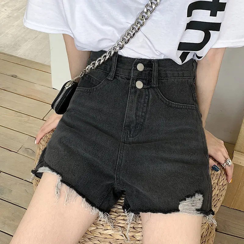 

High waisted denim shorts for women's summer 2021 new loose and thin wide leg A-shaped pants