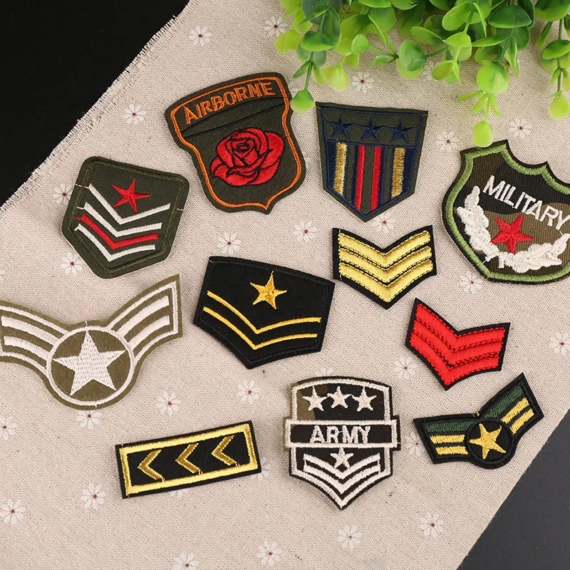 

50pcs/lot Embroidery Patch Letter Army Military Green Rose Air Force Clothing Accessories Heat Transfer Badge Iron Clothes
