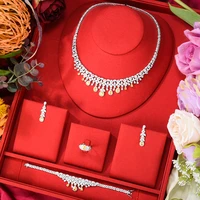 blachette luxury beautifully pendant necklace bracelet earrings ring 4pcs bride wedding engagement zircon dubai jewelry set