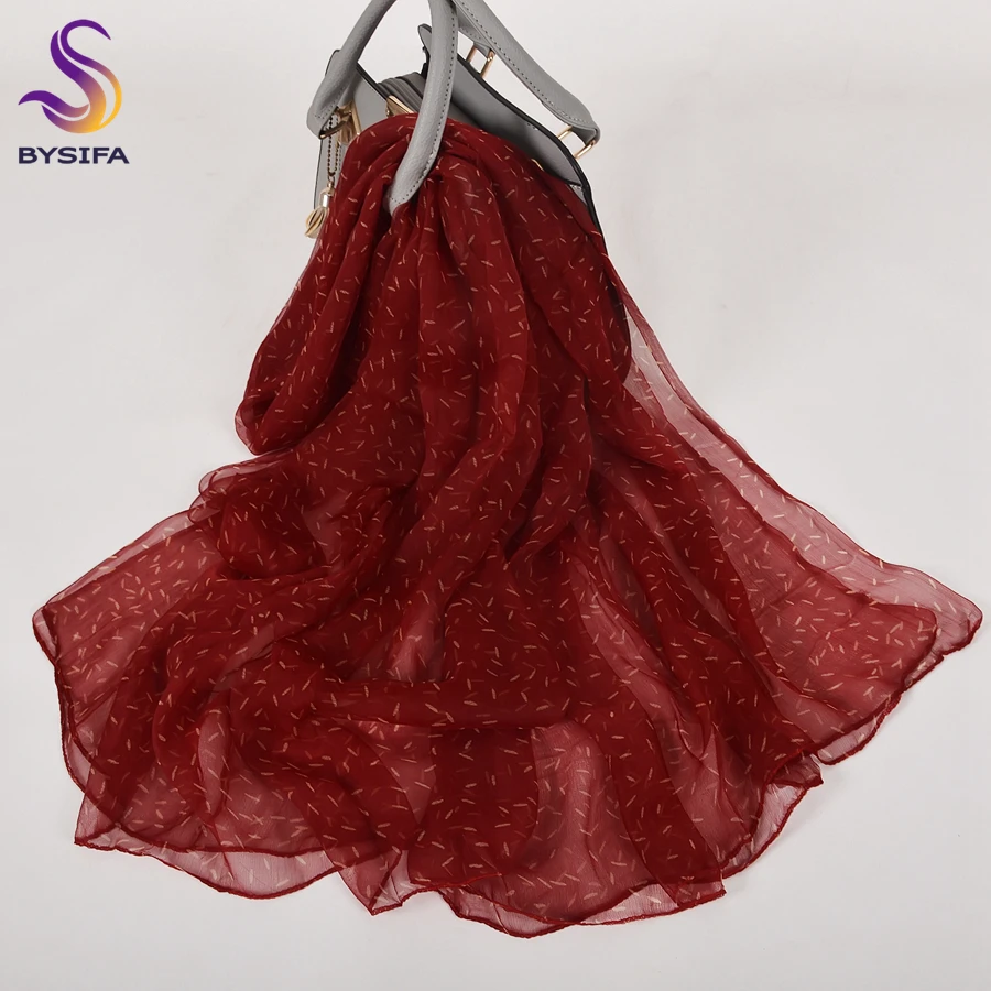 

BYSIFA| Maroon Women Silk Scarf hijiab Fashion Brand Accessories Long Scarves Wraps 170*100cm Fall Winter Rain Dot Design Scarf