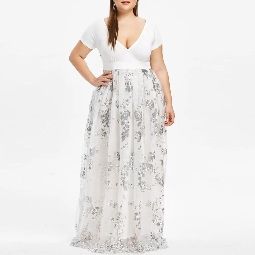 Летнее модное женское платье большого размера лоскутное кружевное макси с