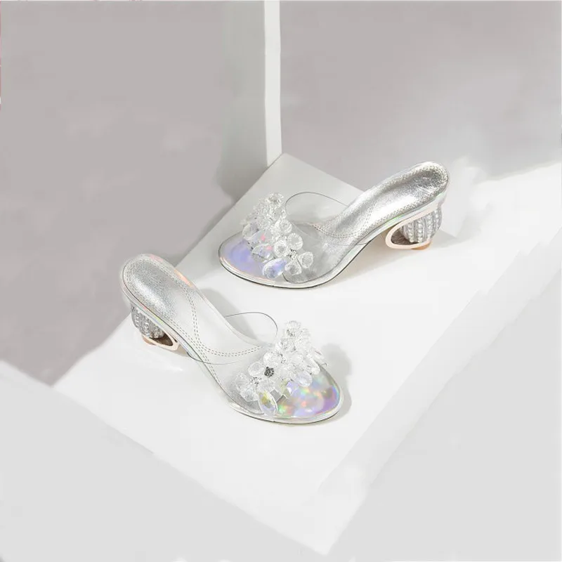 akexiya 2021 Shoes Women Luxury Rhinestone Crystal Pumps 2020 New PVC Clear Transparent Slippers Jelly Sandals Party High Heels | Обувь