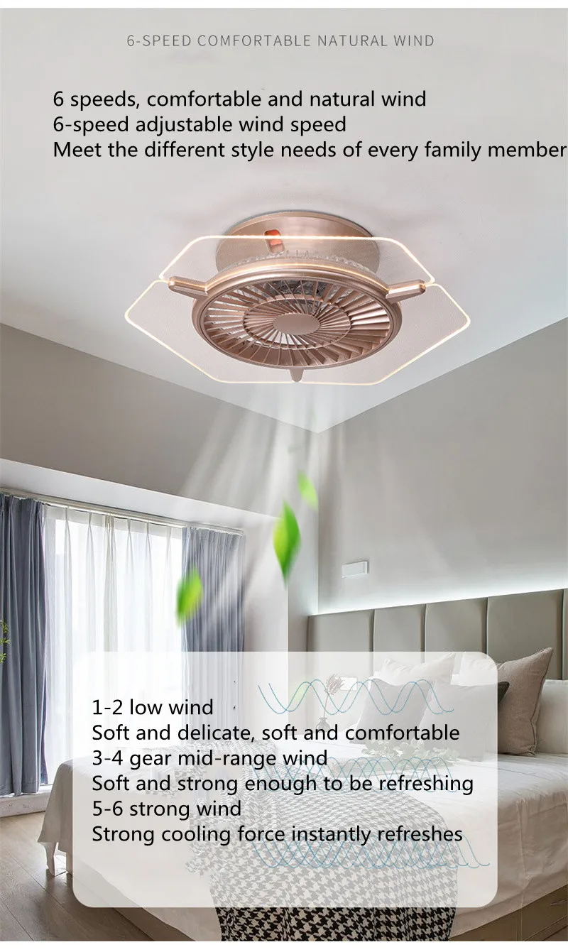 

High Performance Motor Mute Bedroom Fan Light Acrylic Ceiling Light Ceiling Fan Lights Three Kinds Light LED Lighting Decoration