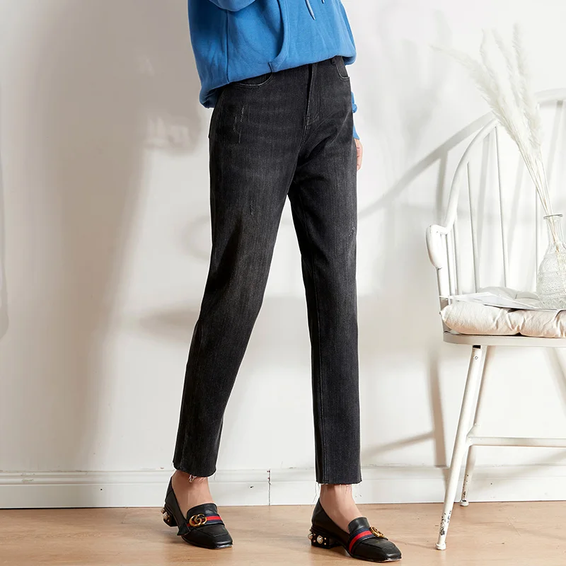 Женские узкие мытые джинсы LEIJIJEANS, черные джинсы из харлана с высокой посадкой, новая модель 9206 большого размера на осень