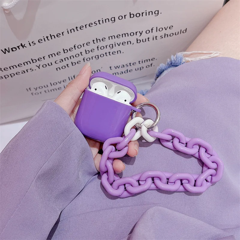 

Pure Color Purple Chains Bracelet Apple AirPods 1 / 2 / 3 Pro Case Cover IPhone Earbuds Accessories Airpod Case Air Pods Case