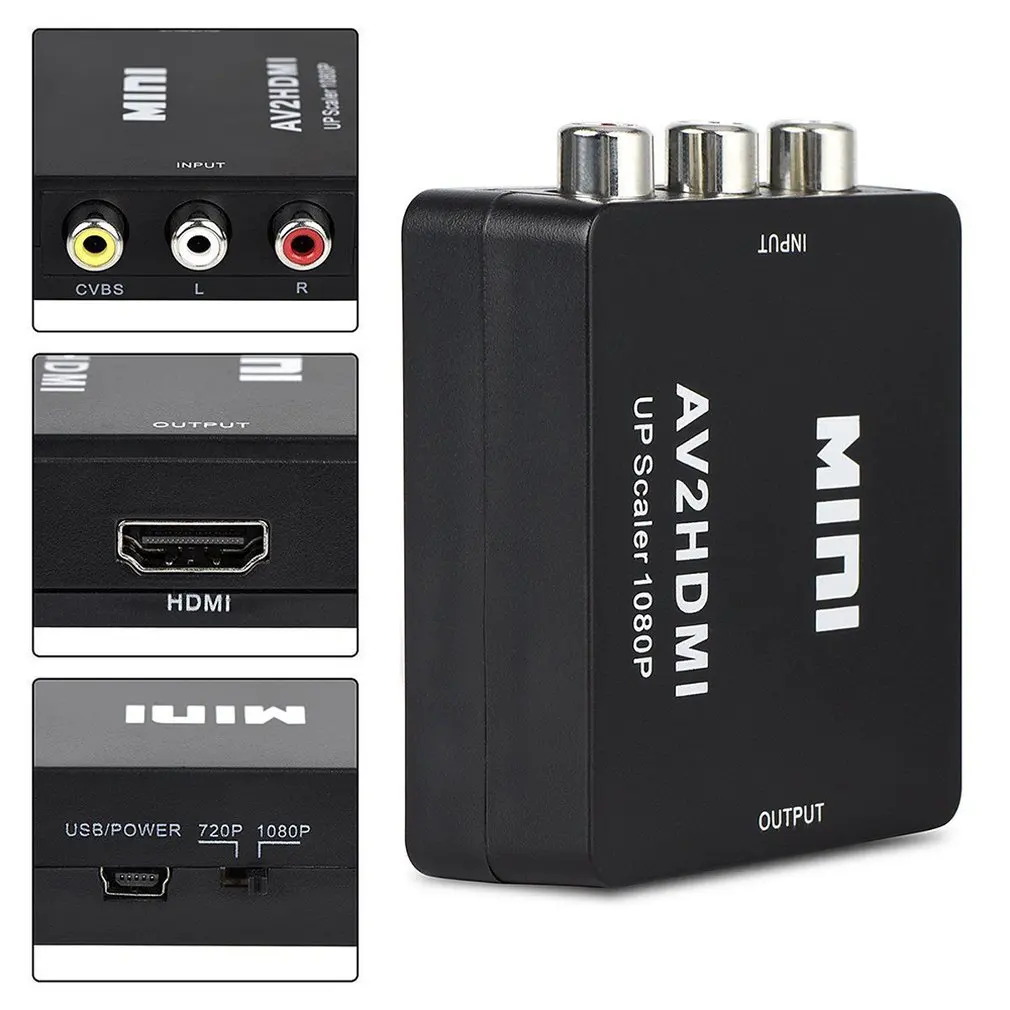 Портативный размер Черный RCA AV к HDMI-совместимый конвертер/адаптер подходит для
