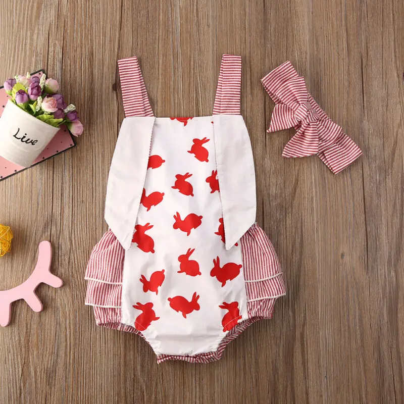 

HOT Newborn Baby Girls Romper Bunny Jumpsuit Headband 1st Easter Outfits Clothes 0-24 months