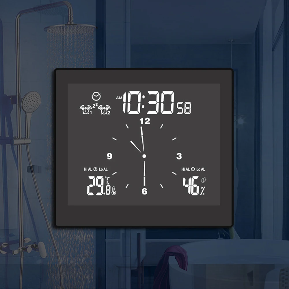 

Alarm Suction Cup Multifunctional Bathroom Shower IP65 Waterproof Battery Powered Square Pointer Digital Backlight Wall Clock
