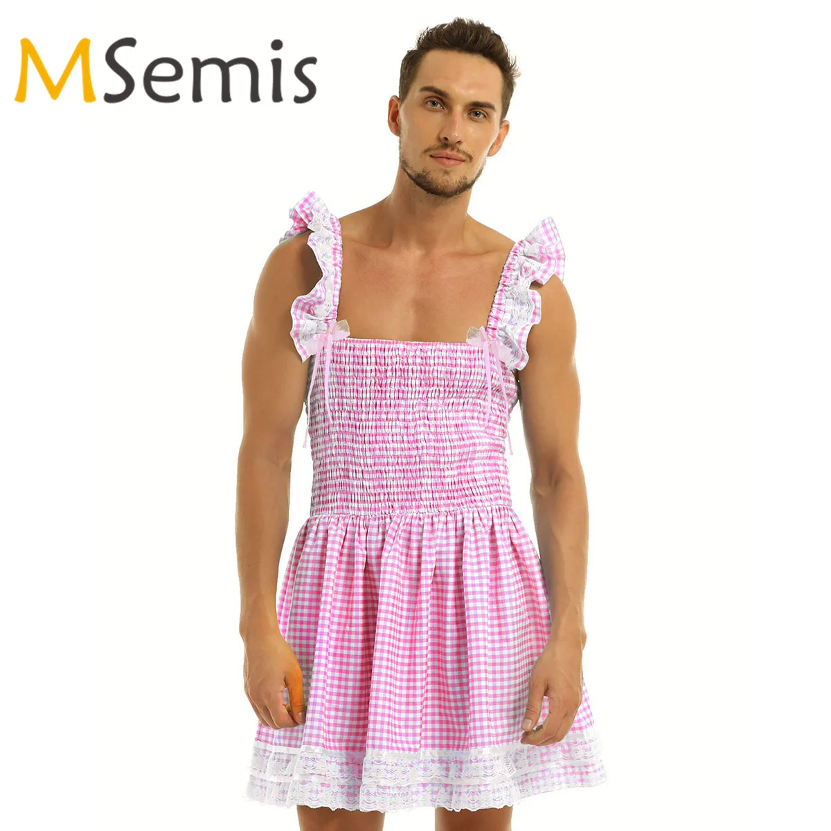 Мужское платье для трансвеститов без рукавов одежда кружевное с бантом